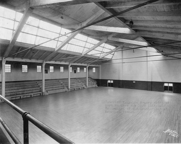 The inside of the Kankakee National Guard Armory, and the court where the Kankakee Gallager Trojans played their games